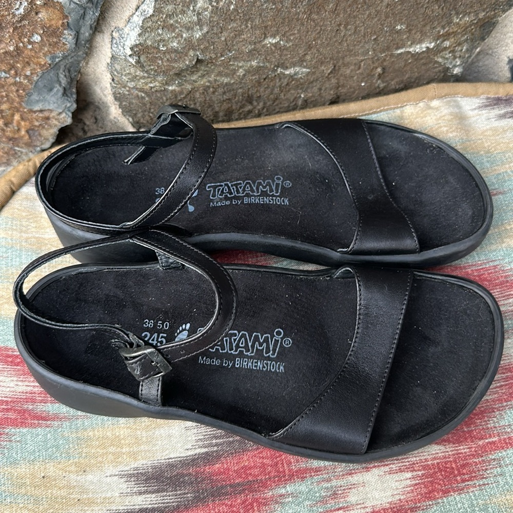 Tatami by Birkenstock Black Leather Ankle Strap Sandals Women’s 38 L7 M5 - Picture 3 of 6